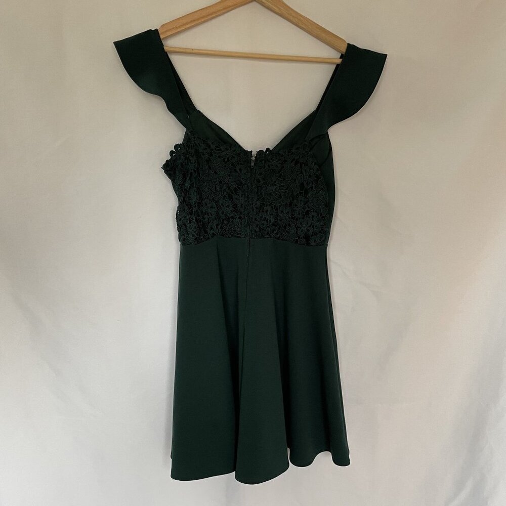 City Studio green flare sleeve fitted short dress mini lace detail princess - Picture 8 of 8
